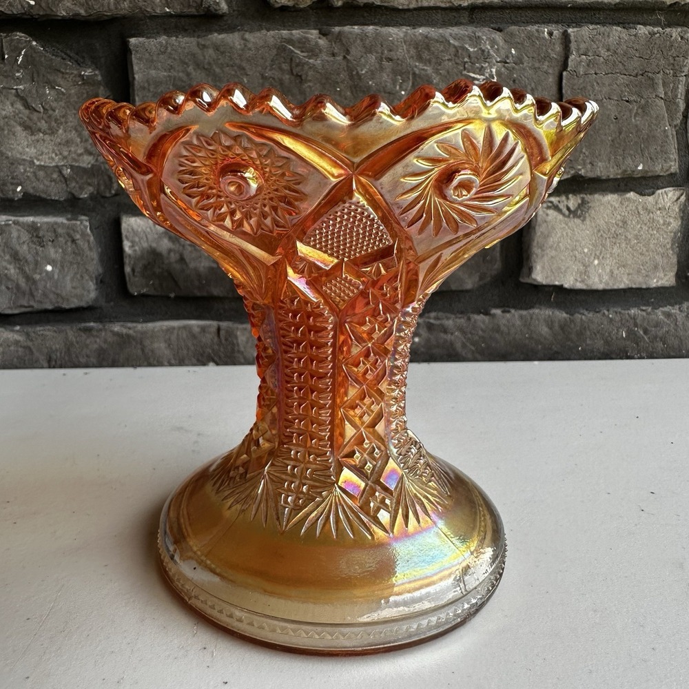 Imperial Glass Carnival Marigold Iridescent Punch Bowl Base Stand Hobstar Arches